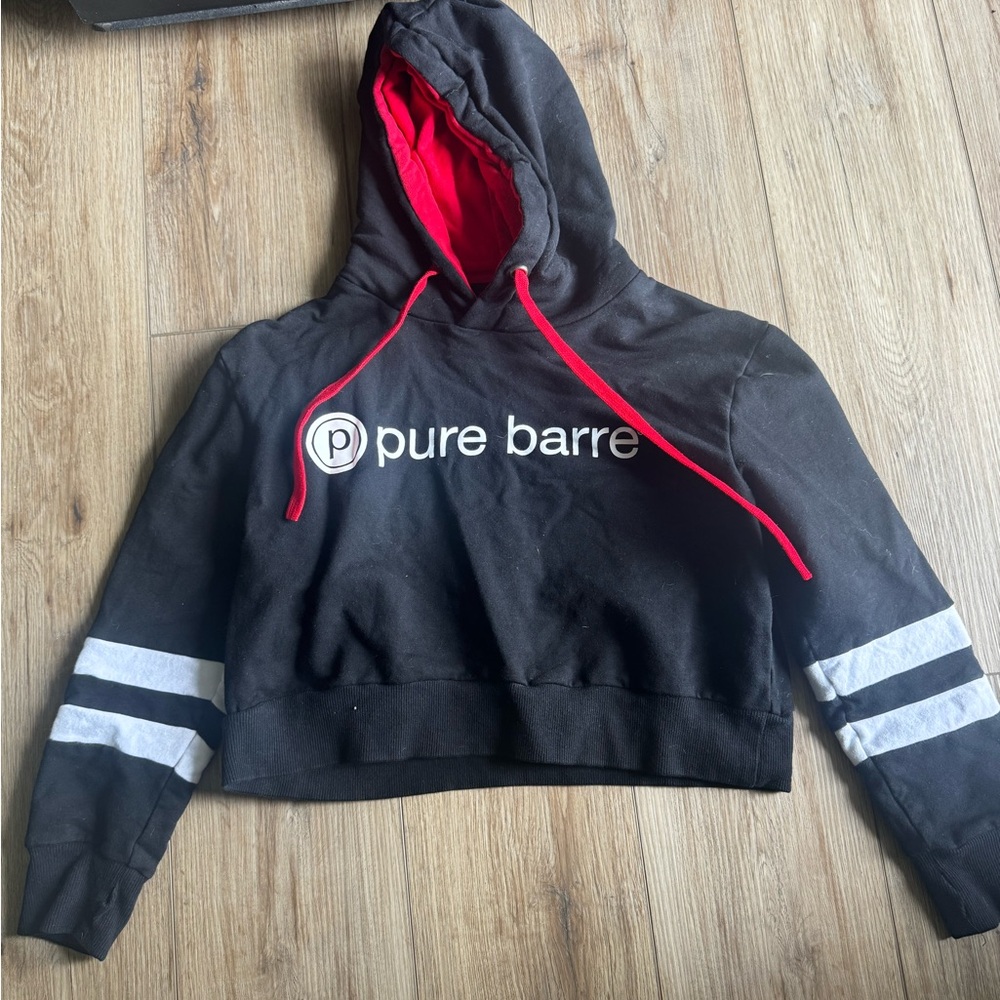 Pure Barre Black Cropped Hoodie with Red Lining